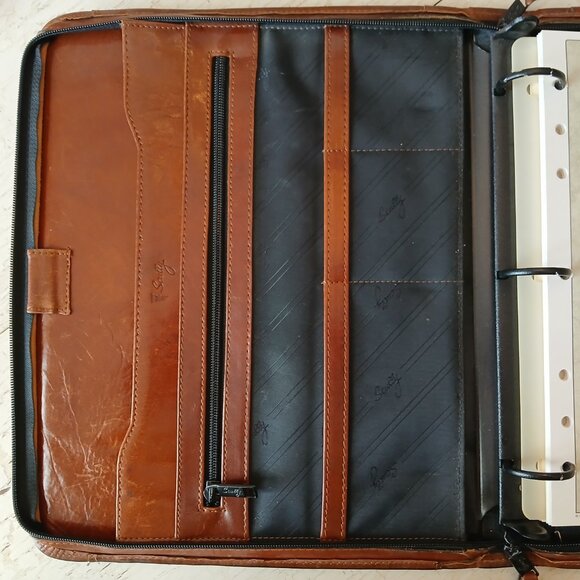 Vtg SCULLY Brown Leather Briefcase Planner Portfolio 3 Ring Binder Handles 13x11 - Picture 9 of 16